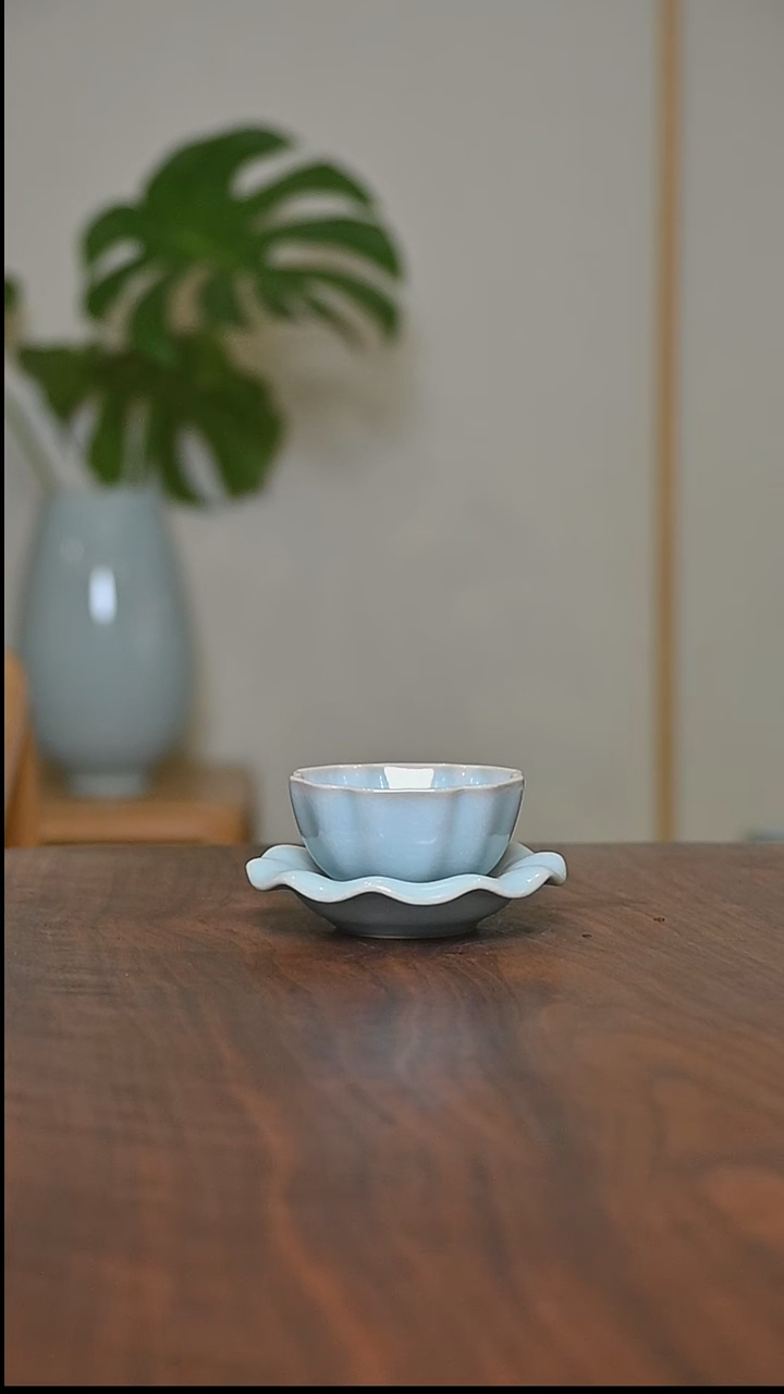 天青釉 六方杯加托 朱家汝窑款