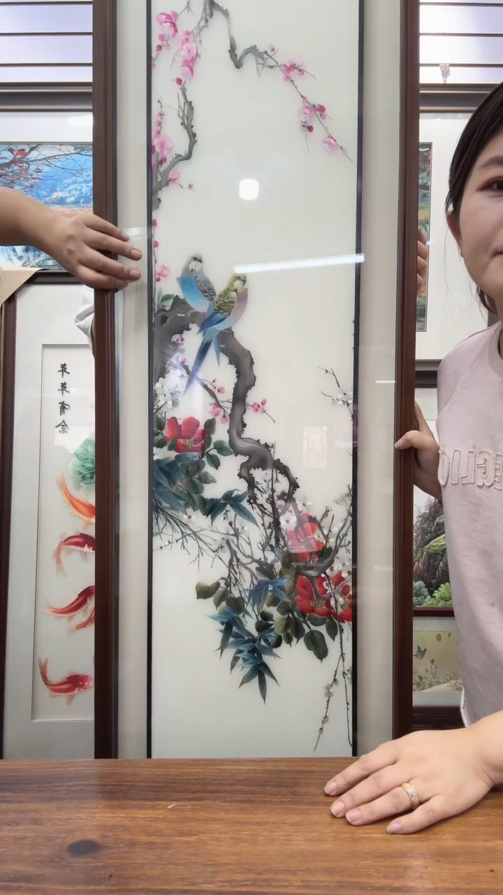 横款刺绣非遗苏绣手工工艺品条屏