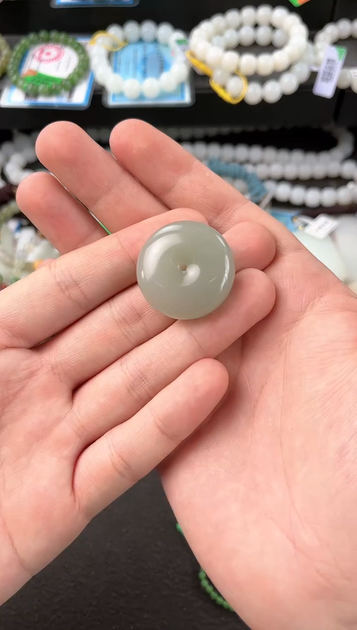 【闪购商品】和田玉平安扣未镶嵌且末青白平安扣微色差