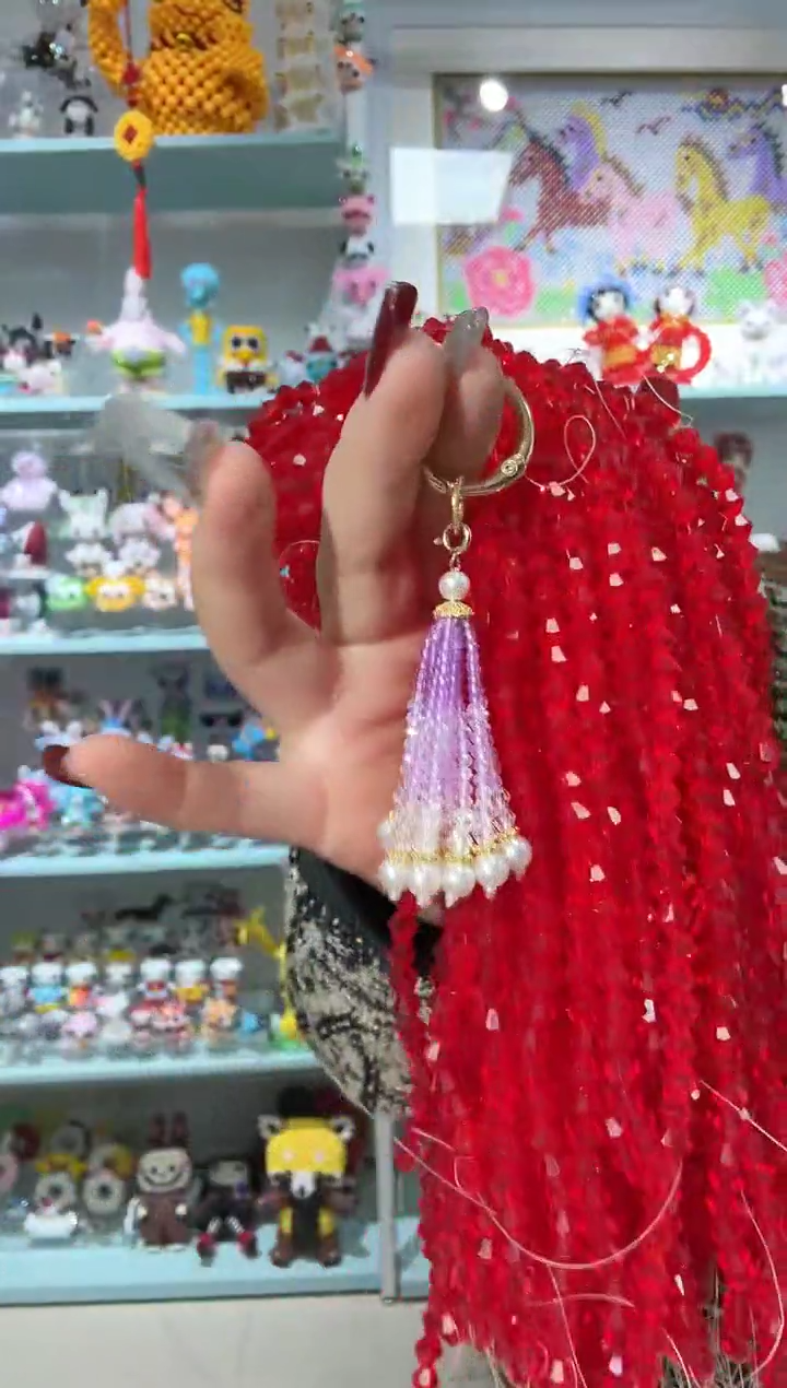 玻璃2358卡0.8水晶流苏挂件材料包2套短款大红色