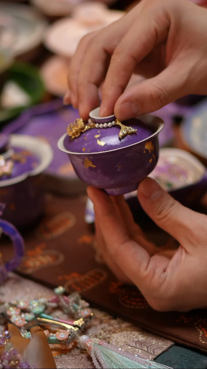 【闪购商品】紫色大漆盖碗（小）+提溜