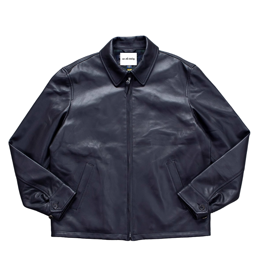 R 美式经典  Leather Jacket羔羊皮老干部翻领真皮夹克Y