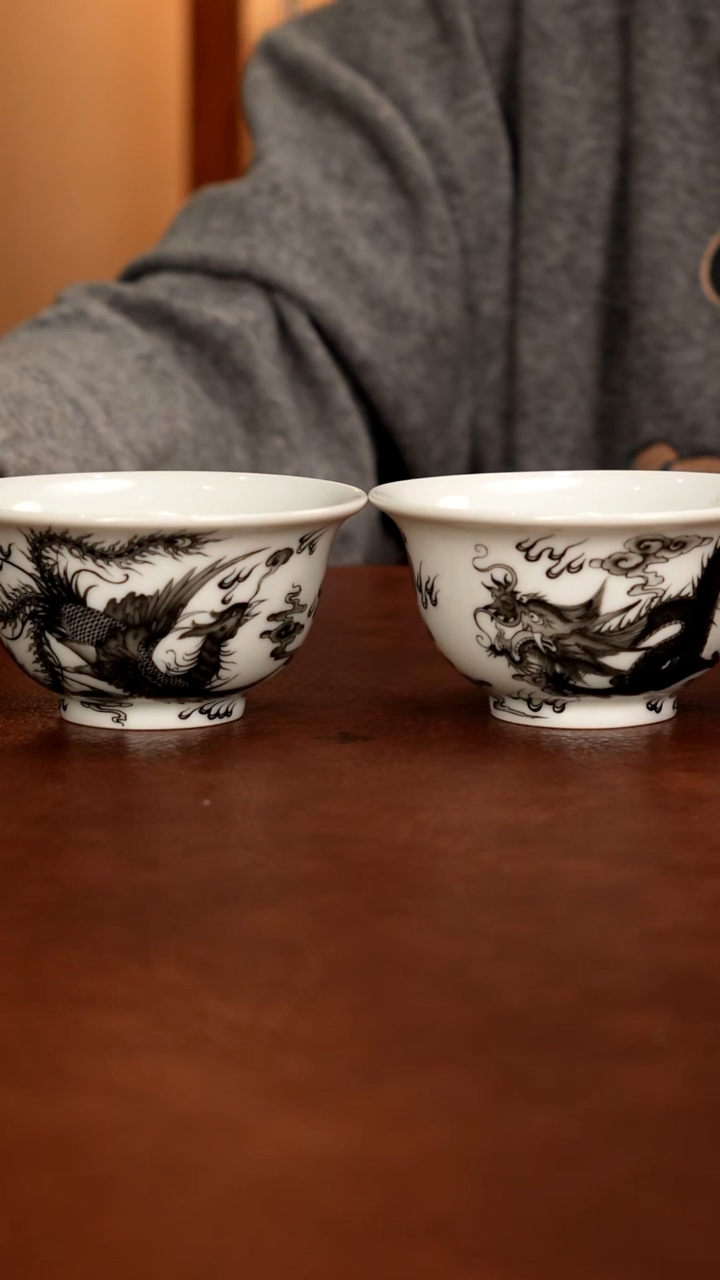 景德镇瓷器，青花瓷手绘茶具~×2 龙凤呈祥