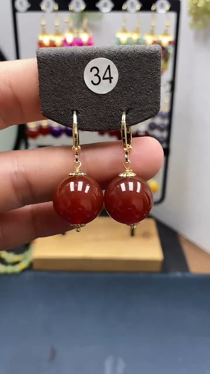 南红玛瑙银S925镀金镶嵌耳饰尺寸16mm耳扣06