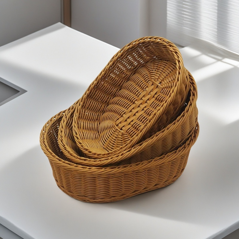 D4棕色椭圆形收纳篮三件套洗菜篮沥水篮