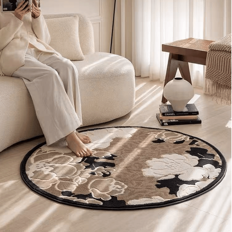 法式复古圆形地毯卧室床边毯高端客厅沙发茶几毯耐磨椅子直径1米