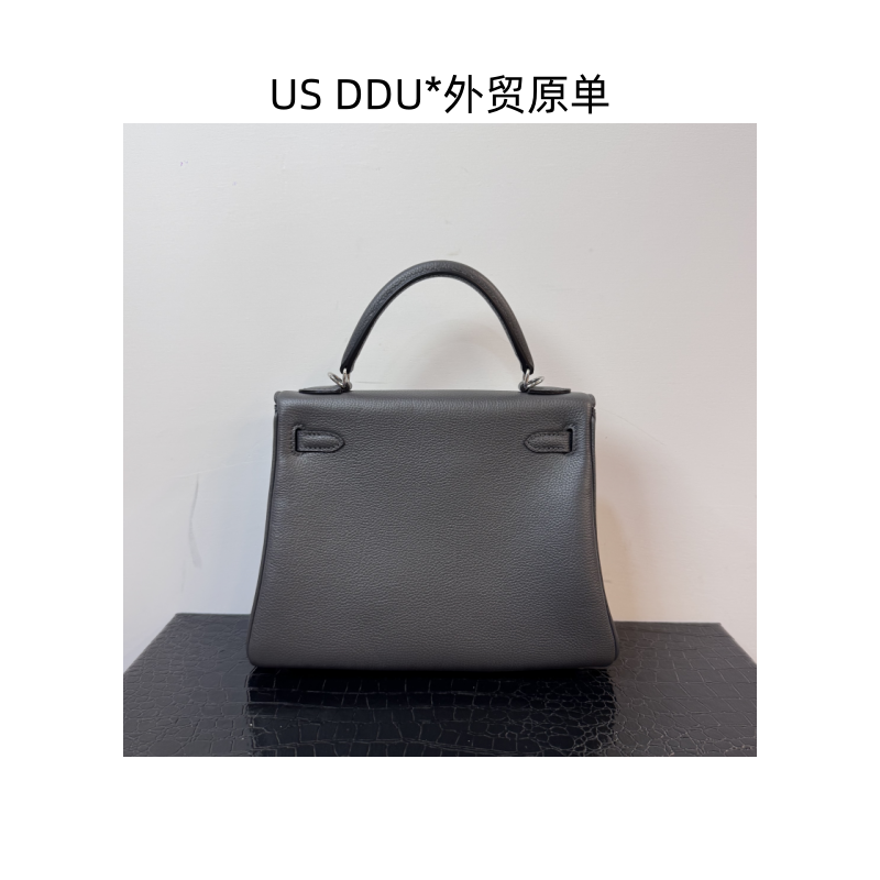 A190 石墨灰银扣凯莉25内缝颈纹togo皮手提包3131/D014