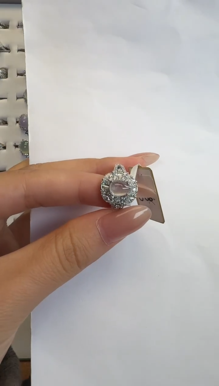 银S925镶嵌戒指翡翠通体925银镶缅甸A货翡翠戒指131