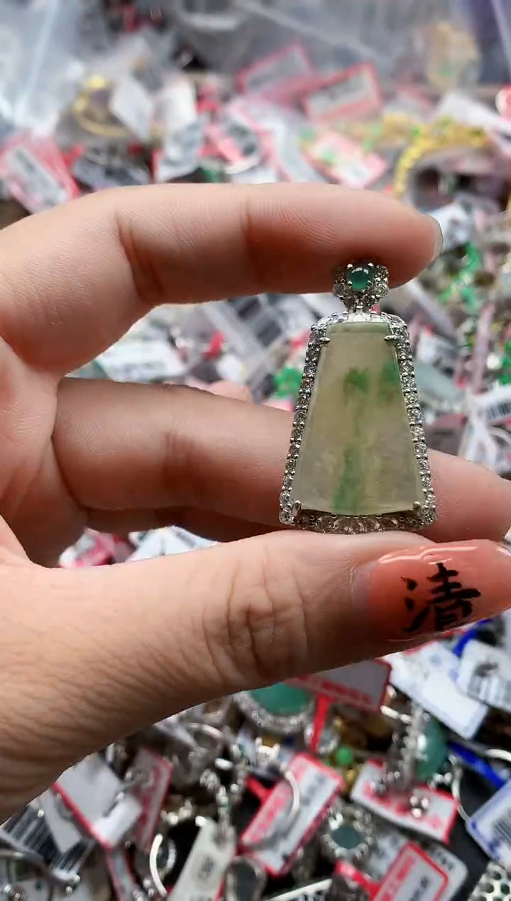 银S925镶嵌戒指翡翠天然A货缅甸翡翠