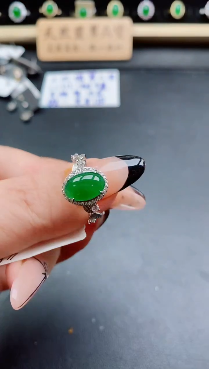 银S925镶嵌戒指翡翠1