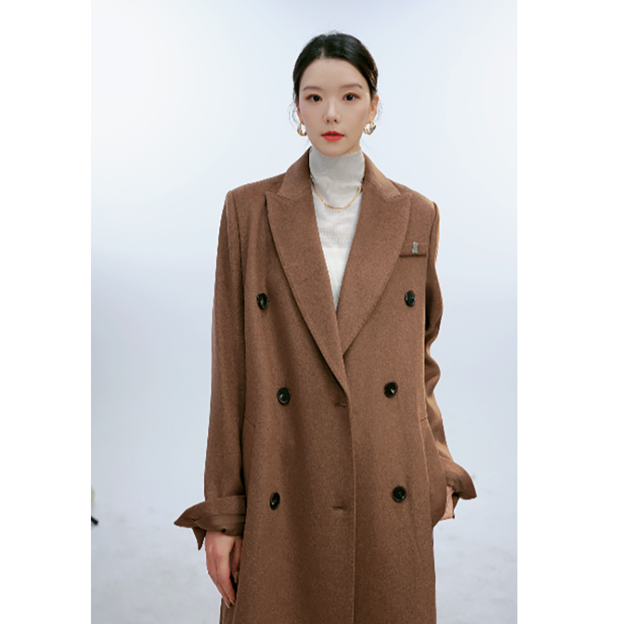 「JS」女秋冬厚款毛外套杂志风经典气质驼色千金风JD1D0373