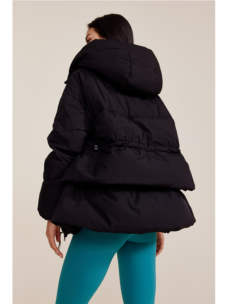 S&N 冬季女款玄黑色连帽百搭短款羽绒服 SWA02130950B001 0B001