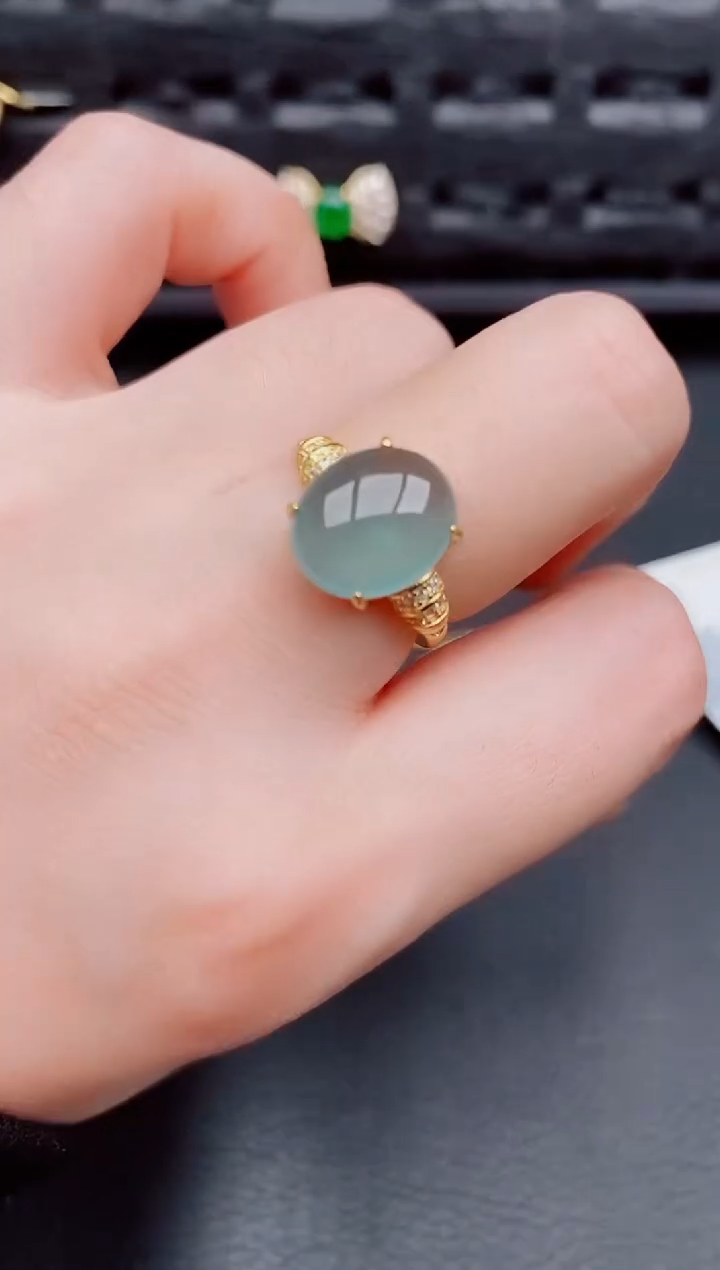 【闪购商品】翡翠戒指银S925镶嵌天然a货翡翠715