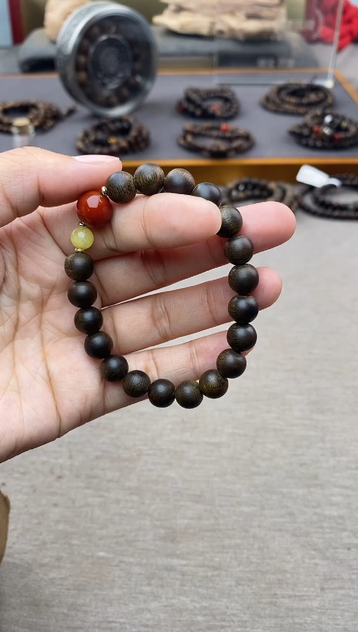 【闪购商品】沉香手串越南顺化玉化紫棋楠08 沉水单圈+配饰