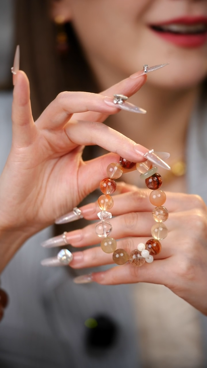 未镶嵌手串水晶白水晶 红胶花