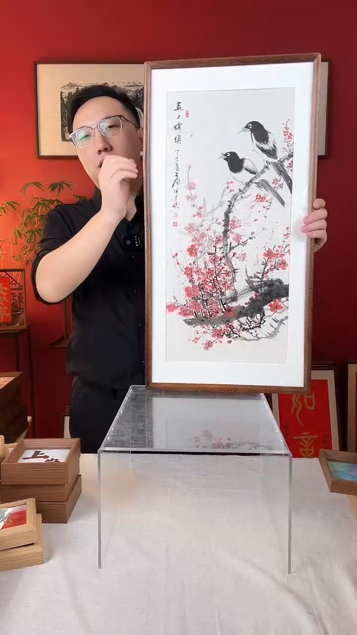 【闪购商品】国画喜上眉头纯手绘国画33*66实木画框