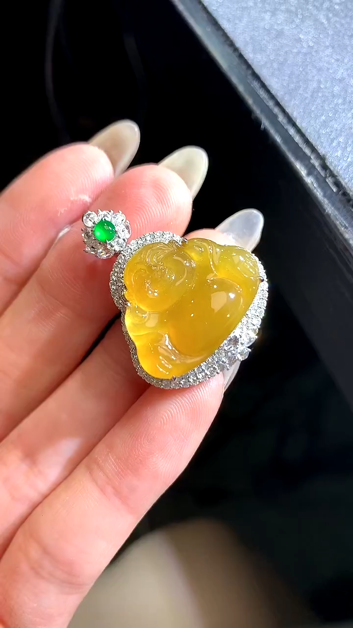 【闪购商品】翡翠吊坠(不含链)18K金镶嵌85-佛公