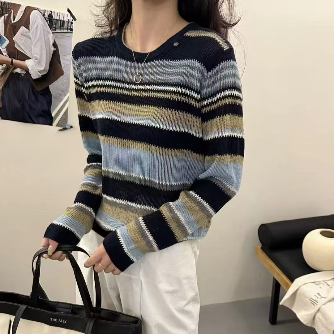 【蓝鲸条纹】条纹衫早秋秋季慵懒风女士针织衫秋装洋气600