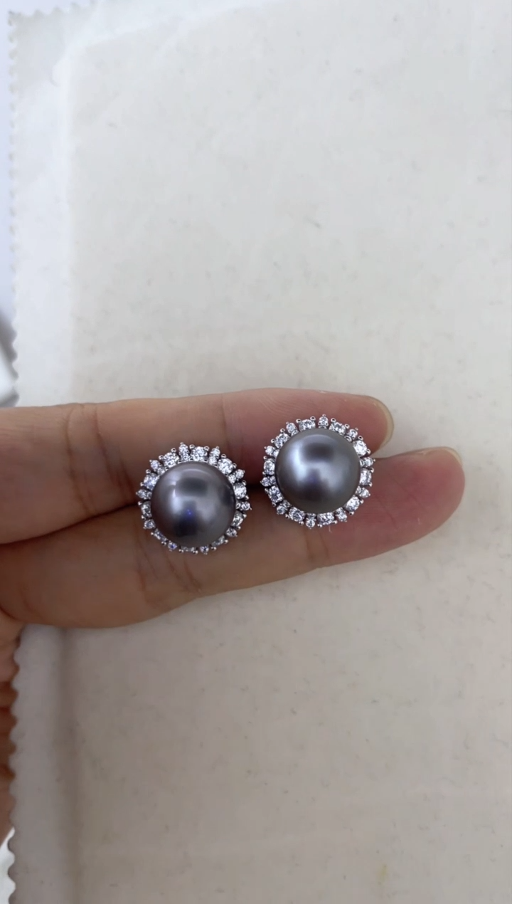 银S925镶嵌海水珍珠耳饰耳钉11-12