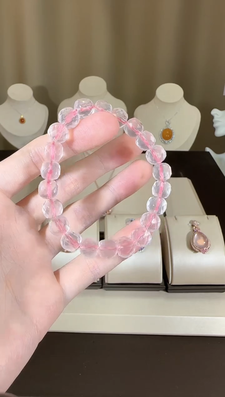 【闪购商品】芙蓉石手串未镶嵌粉水晶切面9mm