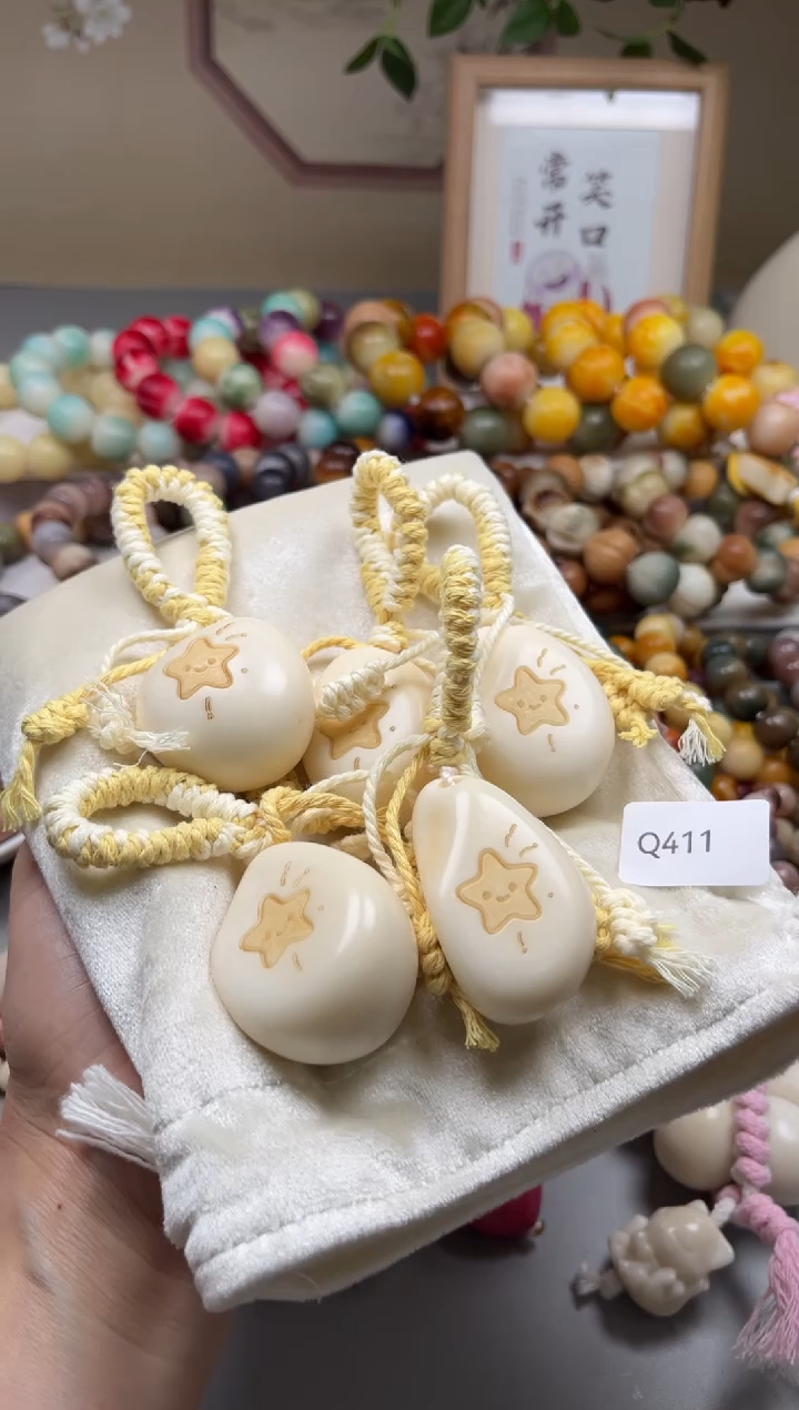 白玉菩提手串瑕q411牙果手把件随机一串30mm