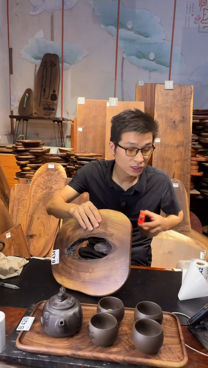 黑胡桃木434干泡茶盘原木微疵，介意请勿下单