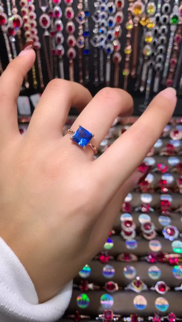 【闪购商品】蓝宝石戒指银S925镶嵌玫瑰金8