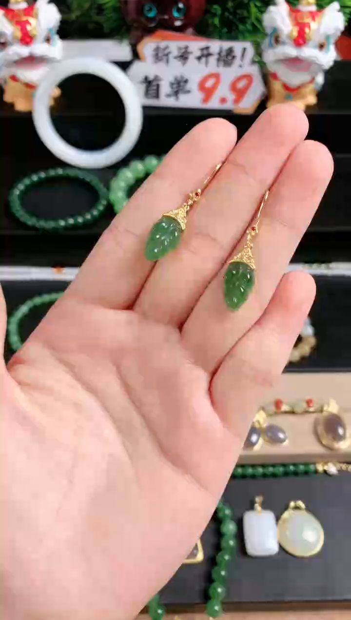 银S925镶嵌和田玉耳饰灵****总1