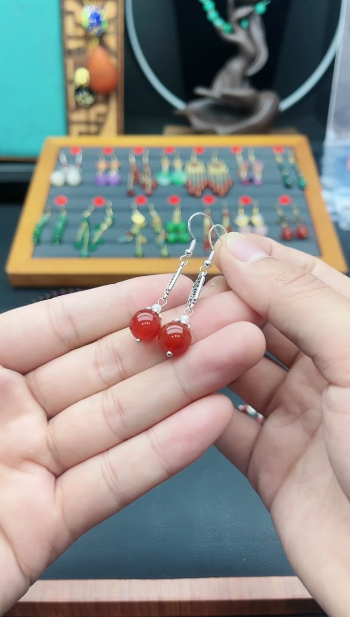【闪购商品】南红玛瑙耳饰银S925镶嵌730000