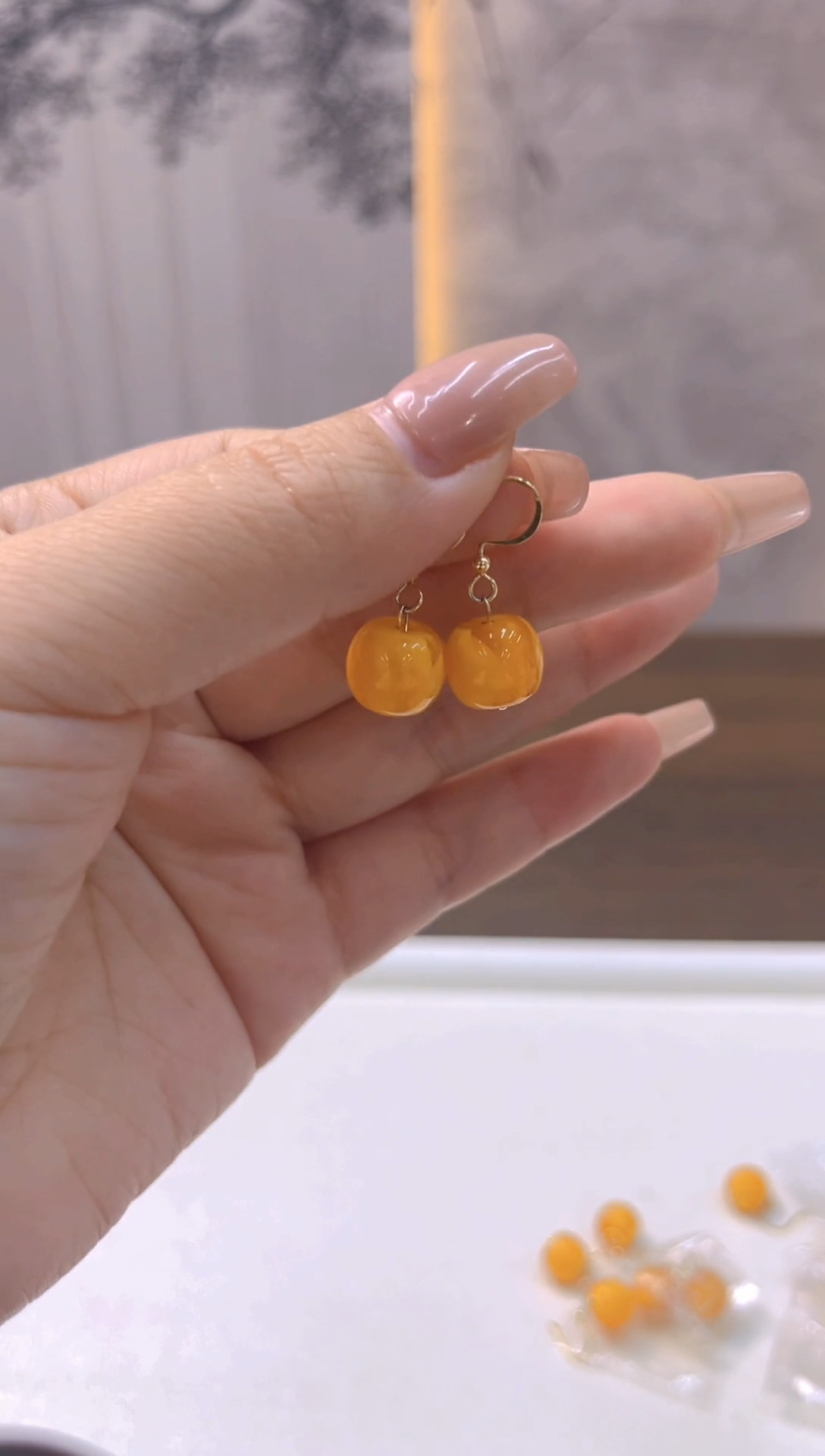 蜜蜡14K金镶嵌耳饰E01