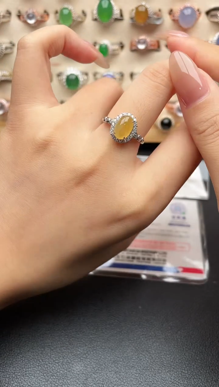 银S925镶嵌戒指翡翠一物一证一礼盒