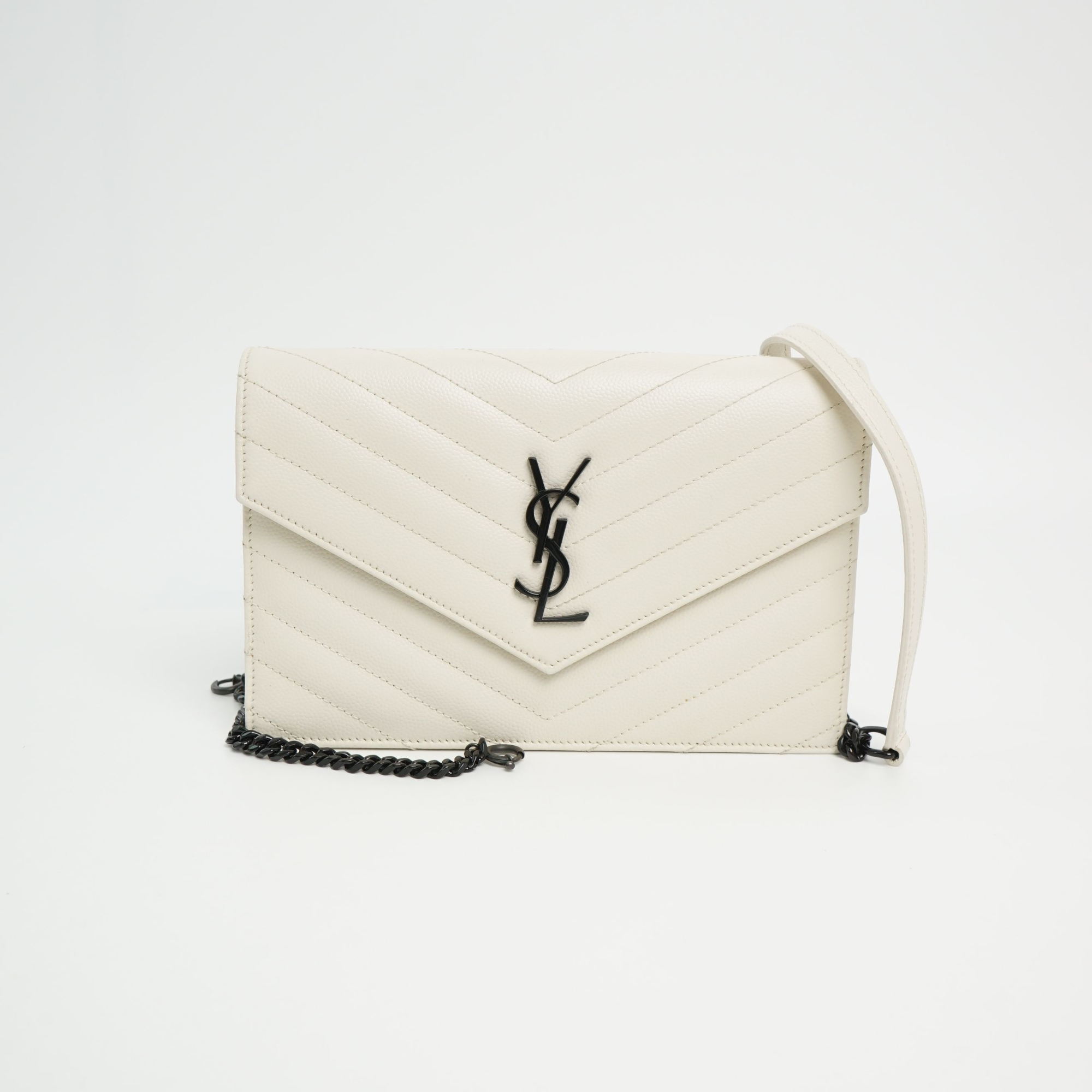 95新 YSL/圣罗兰 圣罗兰信封包小号白色/链条/DS015124