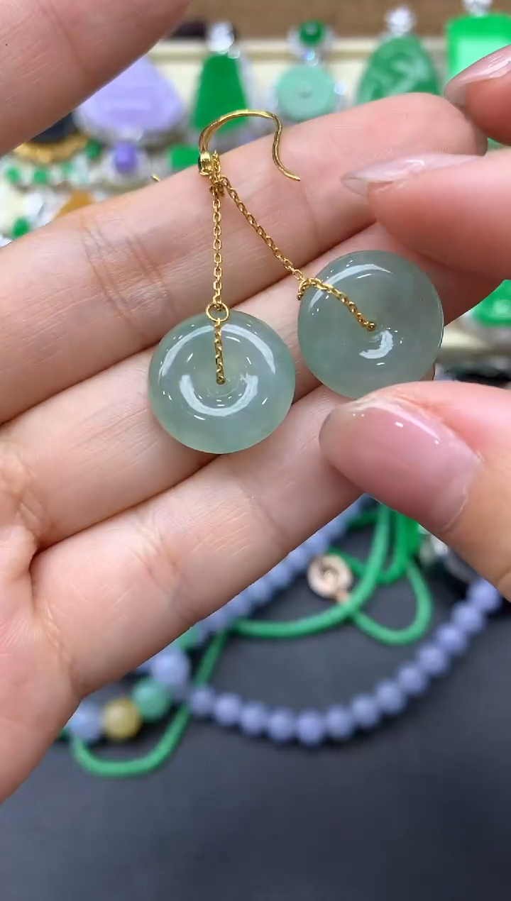 【闪购商品】翡翠耳饰18K金镶嵌111-中国好珍宝