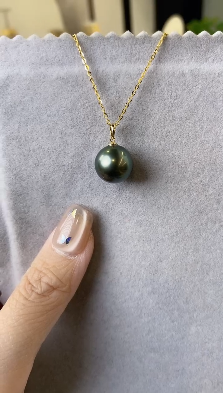 【闪购商品】海水珍珠吊坠(赠链)18K金镶嵌12-13大溪地黑珍珠吊坠