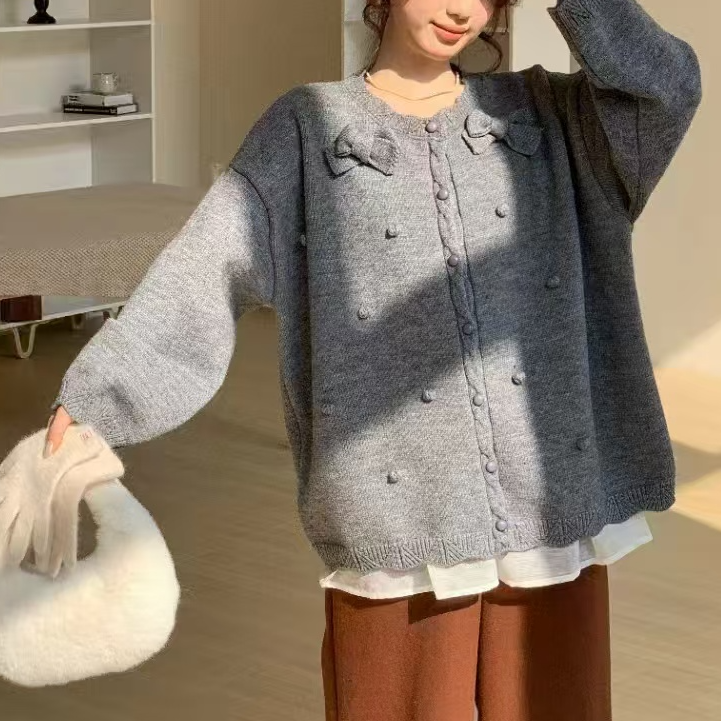 休闲甜美蝴蝶结毛衣开衫