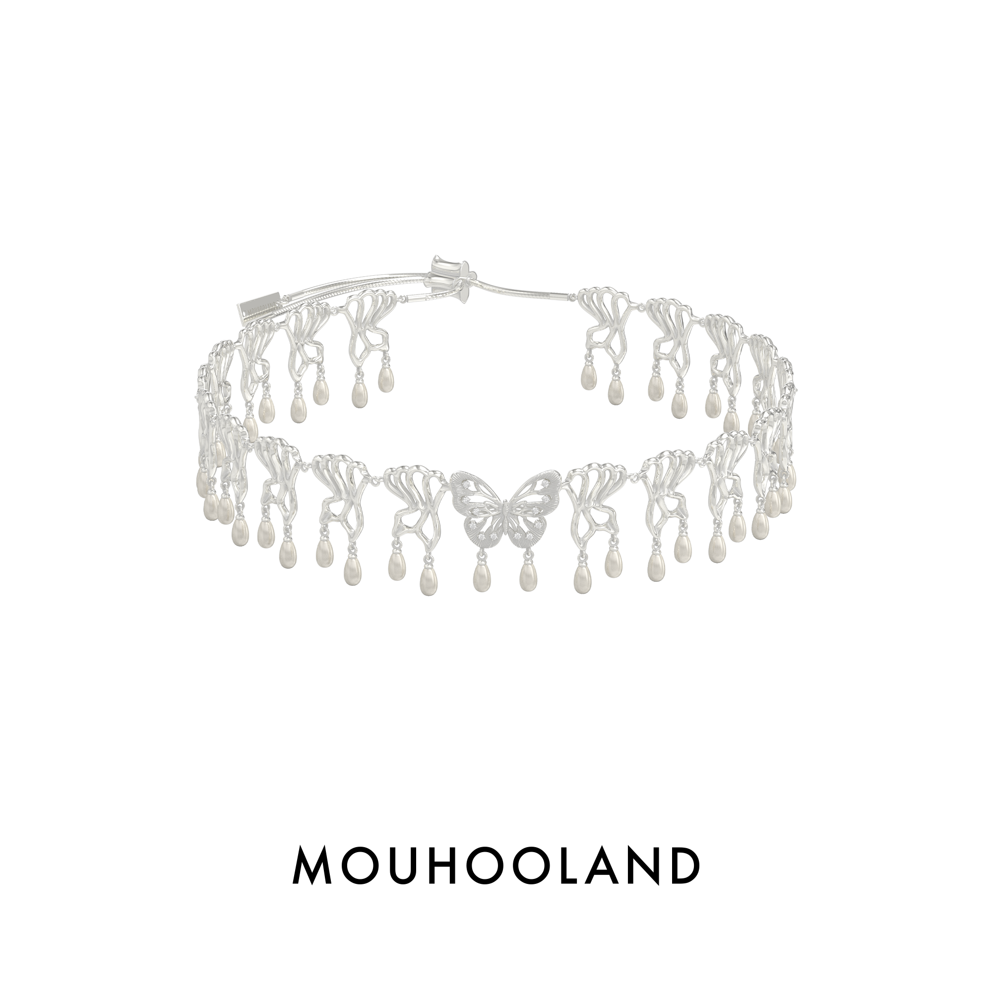 Mouhooland/暮后之地 坠链均925银仿珍珠 蝶舞choker手工雕刻拉丝