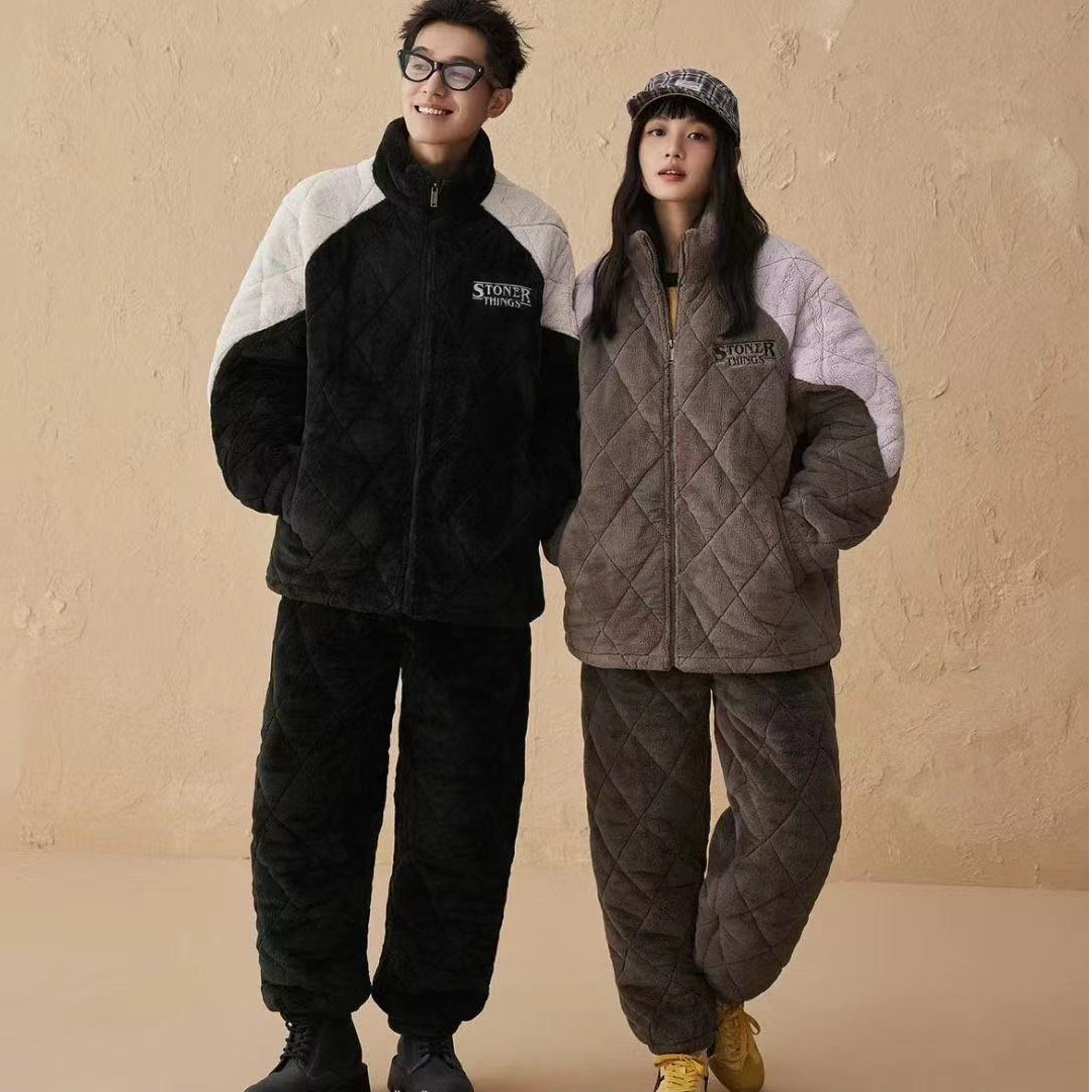 W175-176省服冬季加厚套装时尚加绒睡袍家居服套装