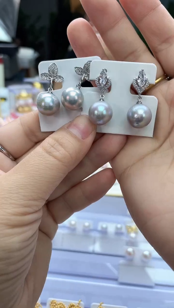 未镶嵌耳饰淡水珍珠灰色系两随机(多样性发一）