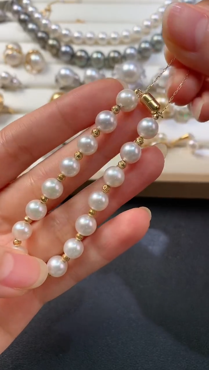 18K金镶嵌海水珍珠手链D23|2980