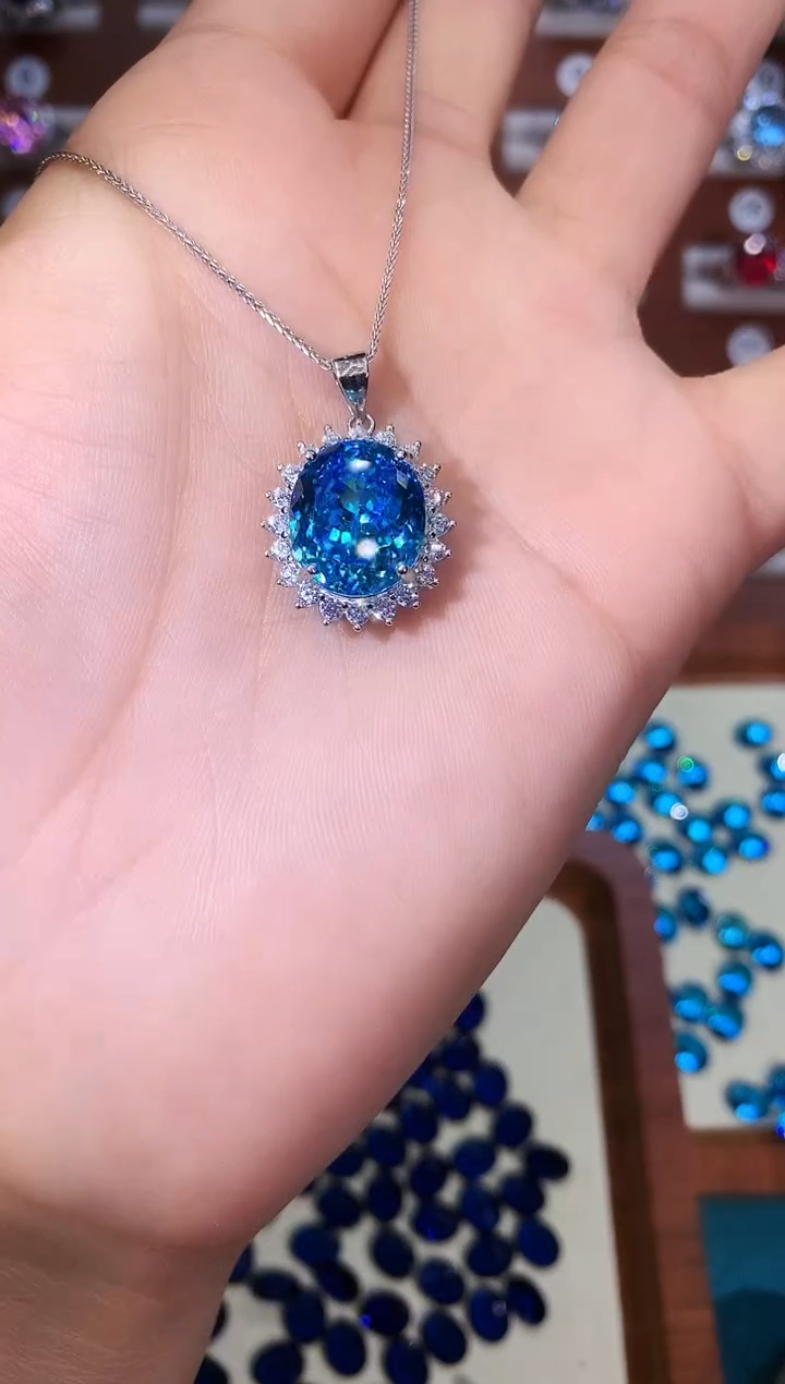 无坠链均925银海蓝色鸟巢切吊坠