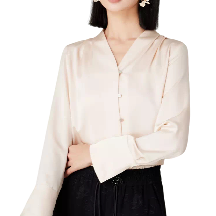 【立子专属】Eachway/艺之卉优雅通勤V领缎面衬衫上衣EKU11D0223