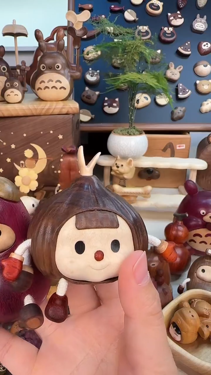 木蒜头妹摆件黑胡桃木