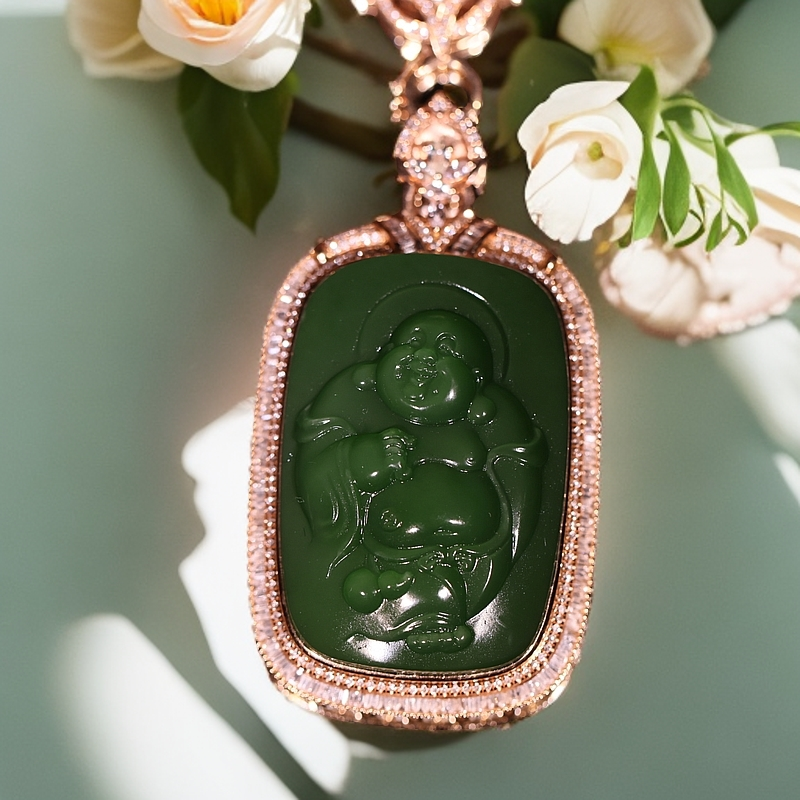 【新疆马爷珠宝】俄碧18k镶嵌佛公46.2mm*32mm*13.5mm/34.5g