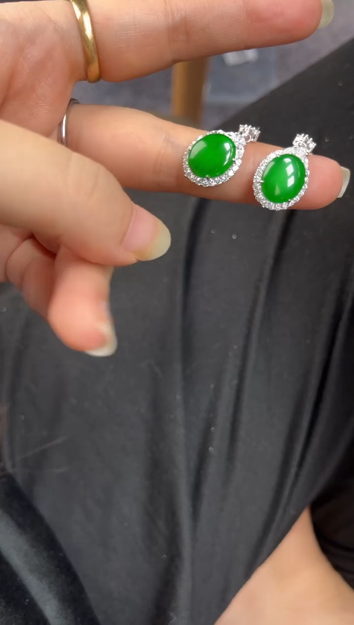 银S925镶嵌翡翠耳饰0953931776