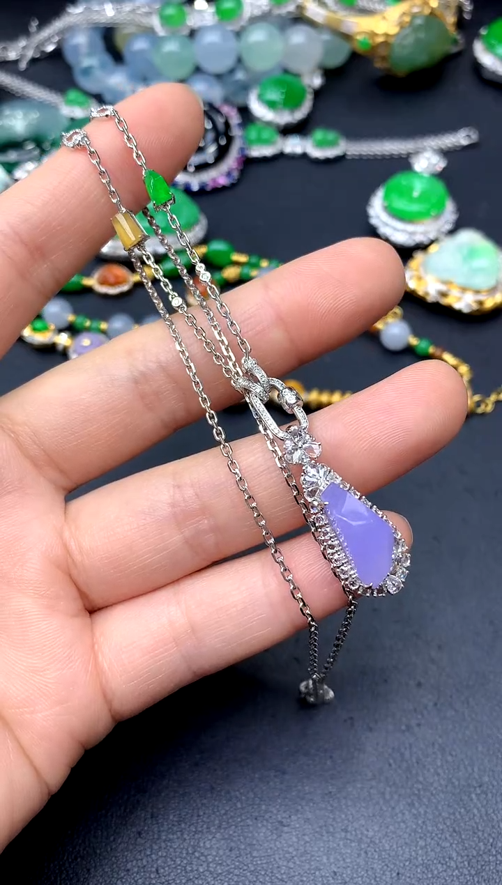 颈饰18K金镶嵌翡翠462-中国好珍宝