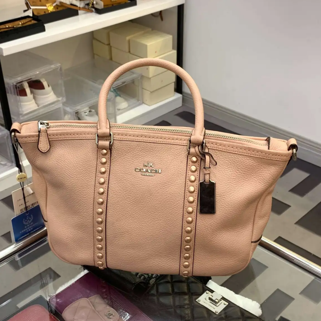 95新 COACH/蔻驰 藕粉色tote 