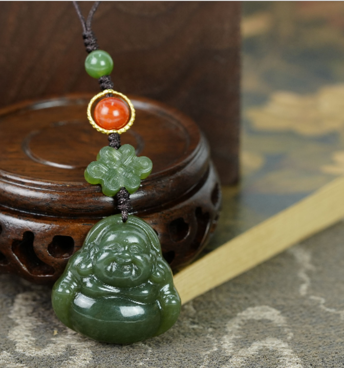 【老掌柜】和田玉碧玉佛公手机链 M122759