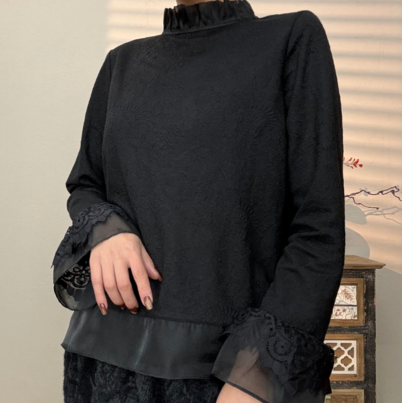 慧源【温婉公主】高级感简约荷叶边内搭复古上衣春款百搭打底衫