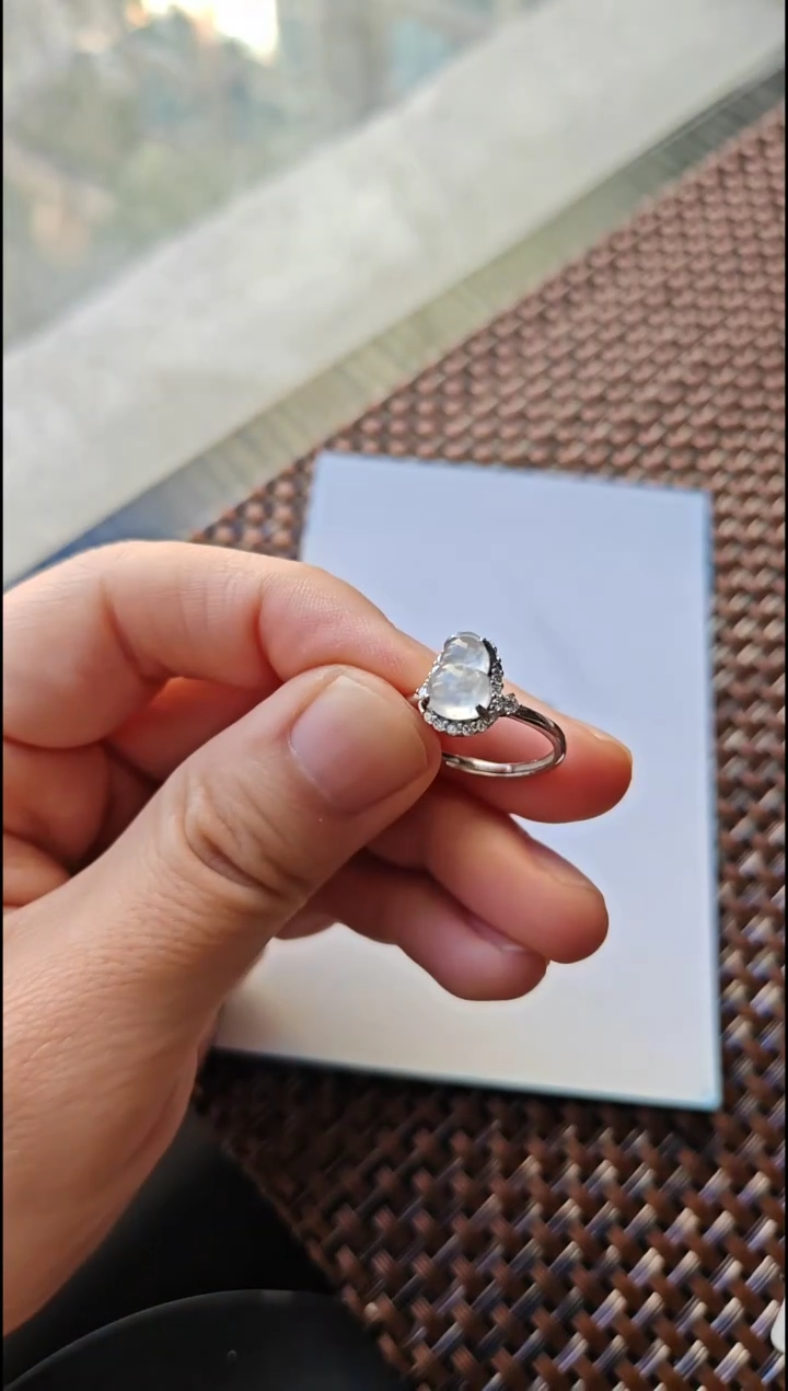 【闪购商品】翡翠戒指银S925镶嵌翡翠戒指S925银镶嵌