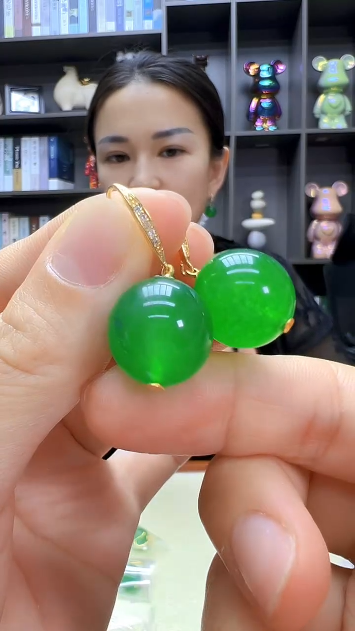 翡翠14K金镶嵌颈饰沉白diy劲饰16mm耳钩